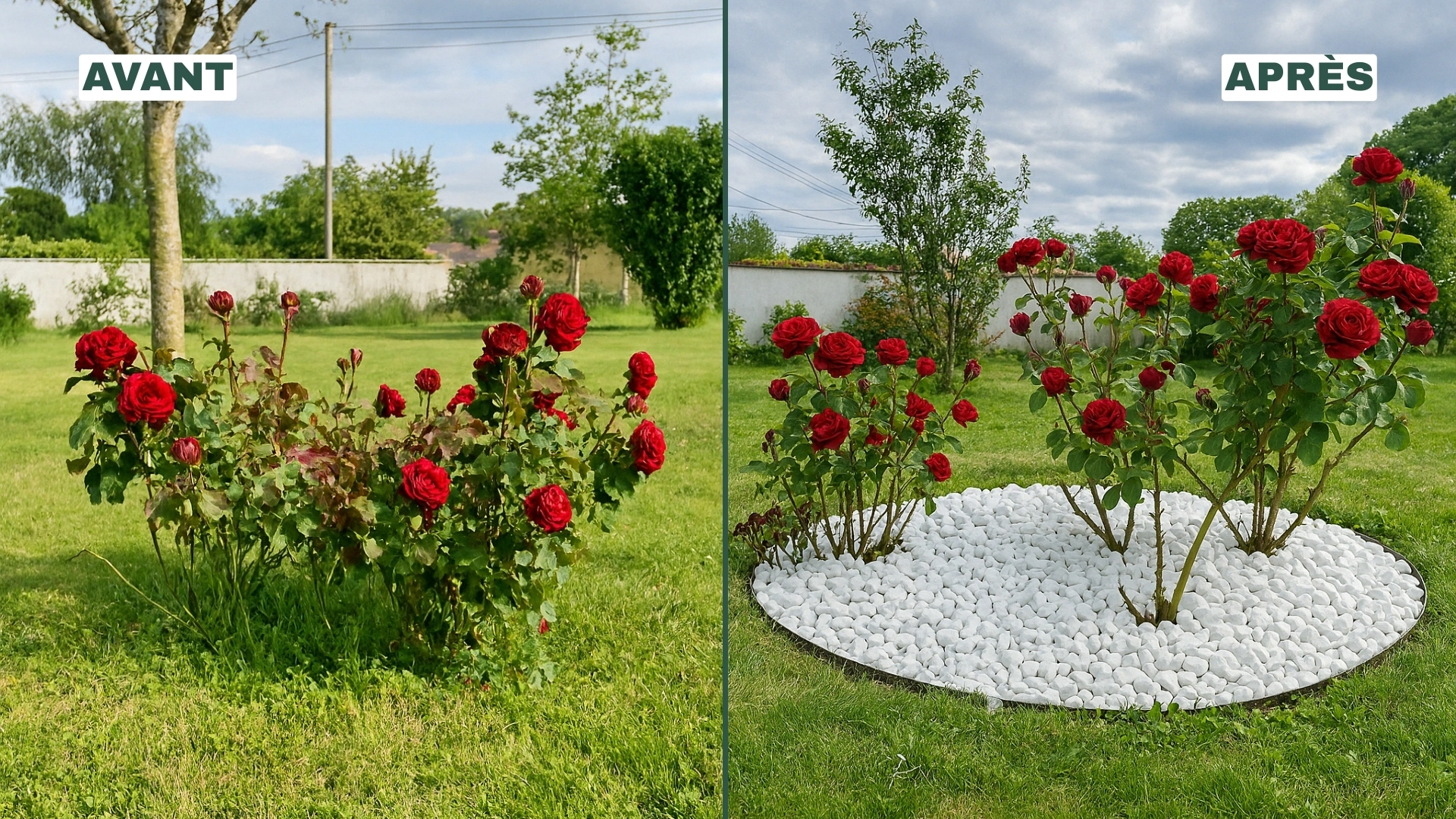 Parterre de galets décoratif - Avant / Après